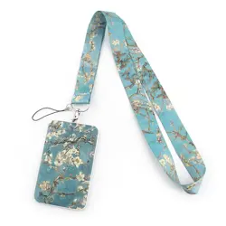 Šňůrka na krk s karabinou a poutkem, pouzdro na kartu Almond Blossoms Van gogh
